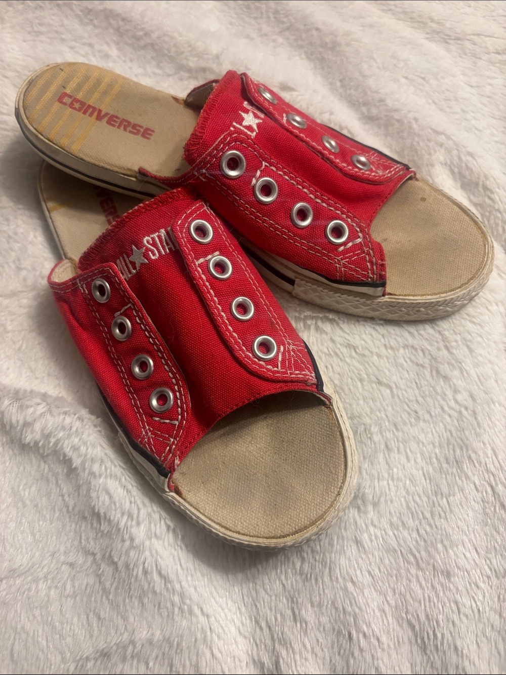 Converse Red Canvas Slip-On Slide Sandals